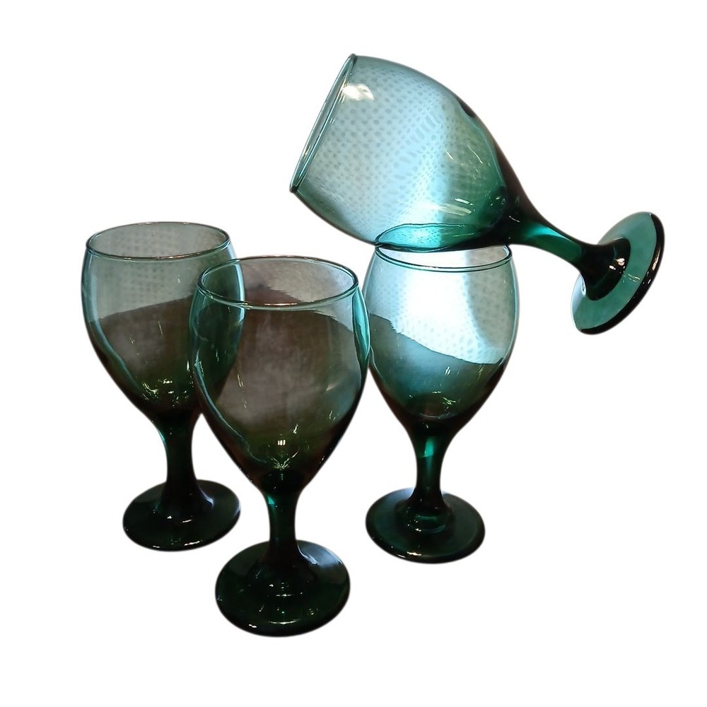 Vtg Libbey Drinking Glasses Set Of 4 Stemmed Juniper Green Water Wine